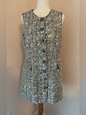 NWT ANTONIO MELANI Silver Emiliana Sequin Mini Dress sz 10